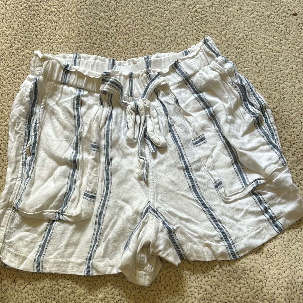 Olive + Oak White and Blue striped shorts